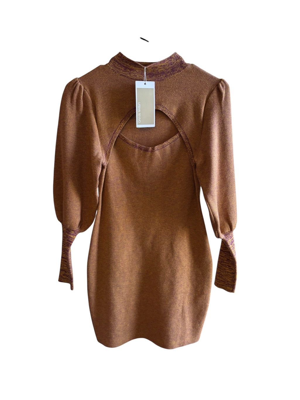 Backless Puff-Sleeve Mini Dress In Brown